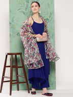 InWeave Women's Ink Blue Strappy Set W White Pink Or Duptta