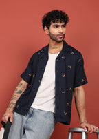 Fabmade Midnight Cherry Printed Cuban Collar Shirt