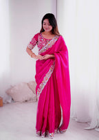 Lorenvalley Fashion Magenta Jimmy Choo with Embroidery Threads Codding & Sequins Work Saree with Blouse - Distacart