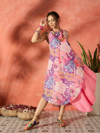 InWeave Purple Floral Peach Asymmetrical Dress - Distacart
