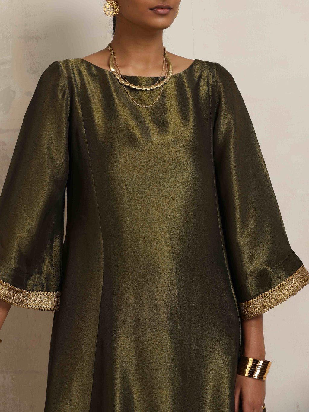 trueBrowns Olive Green Tissue Flared Anarkali Kurta Set - Distacart