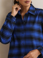 trueBrowns Blue Check Winter Shirt Dress - Distacart