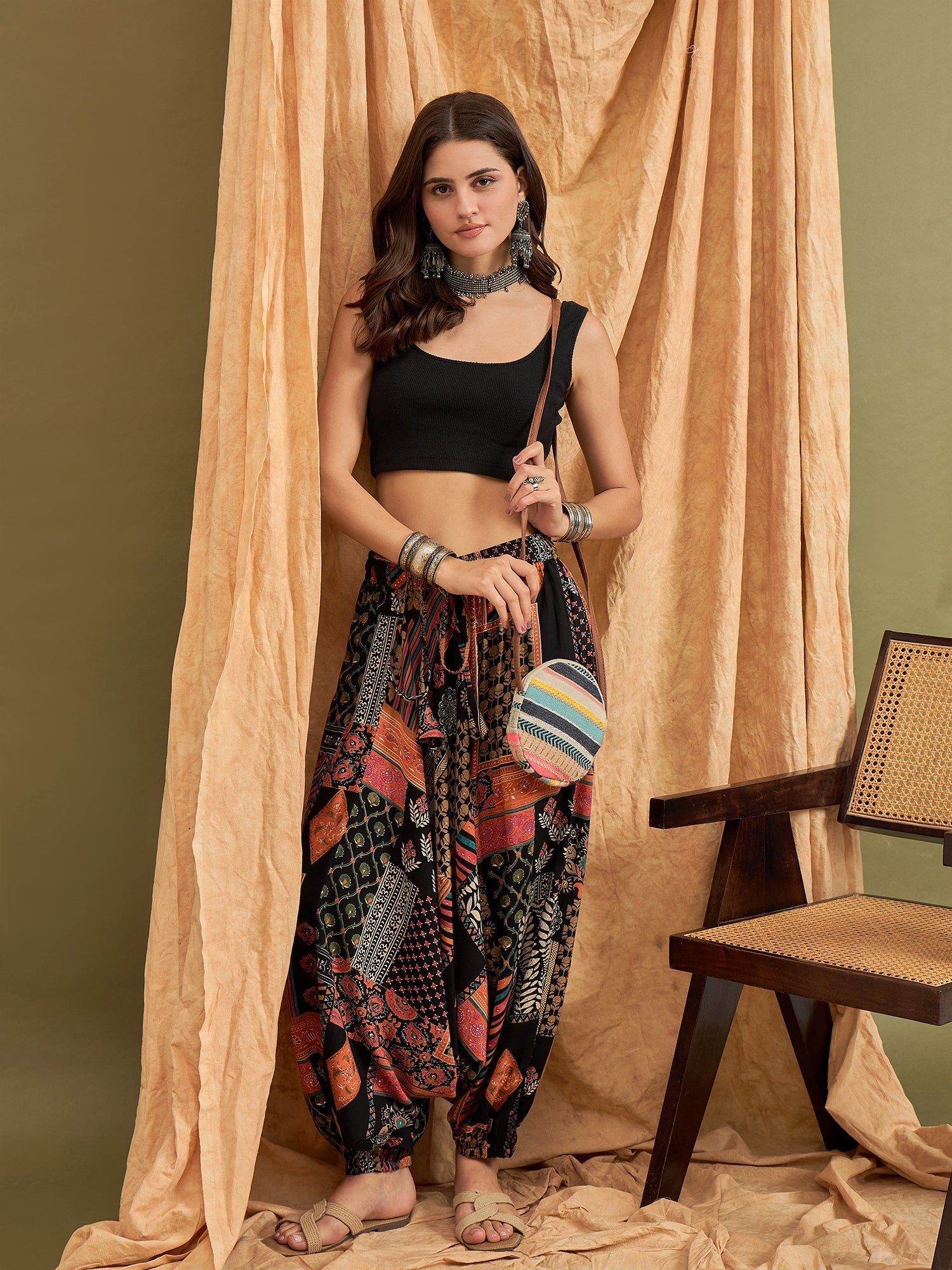 InWeave Black Multi Ethnic Harem Pant
