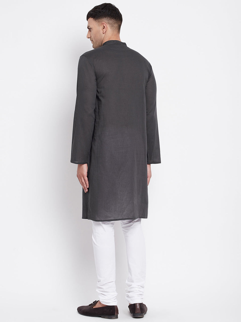 Even Apparels Grey Pure Cotton Kurta With Band Collar - Distacart