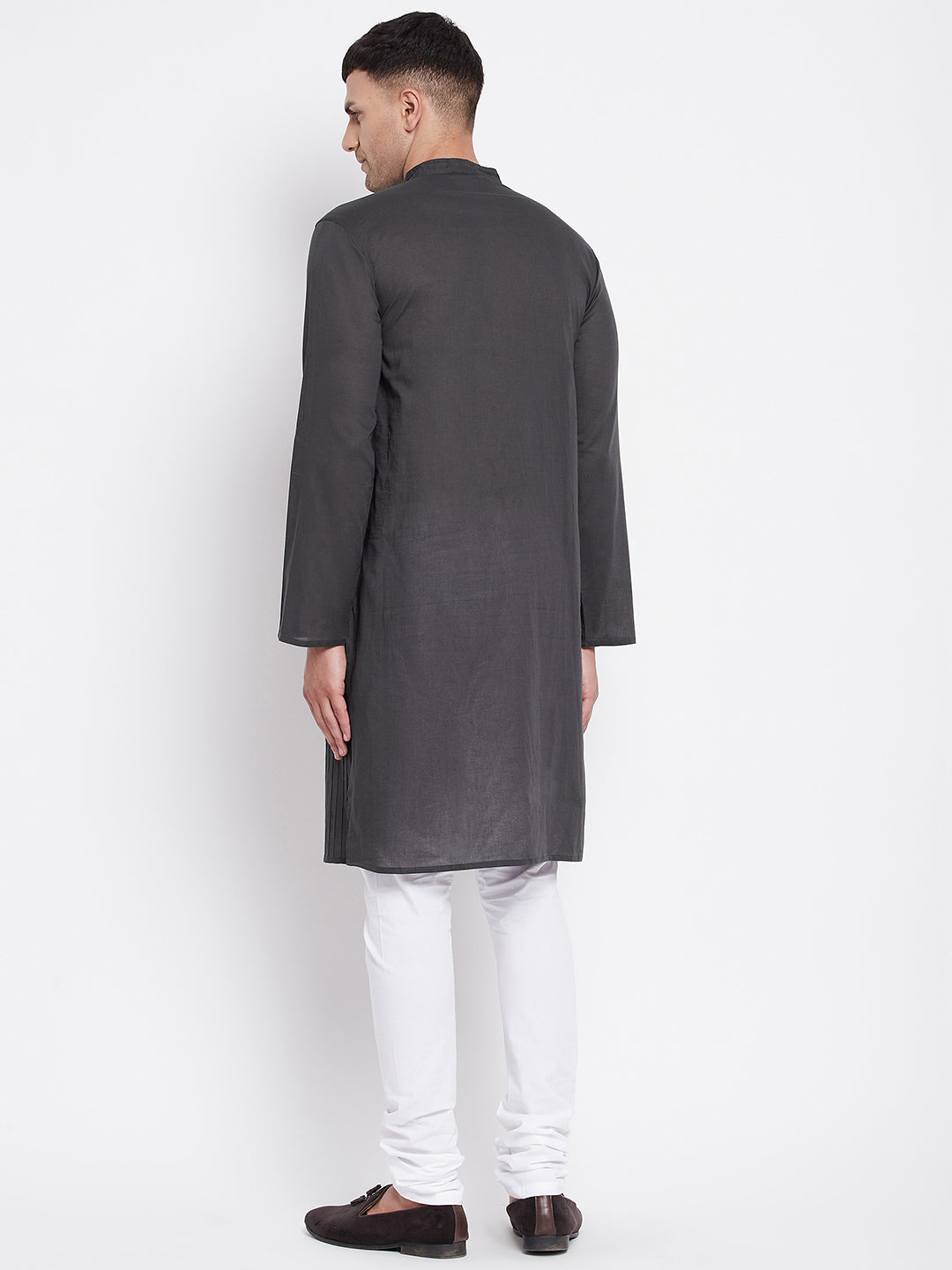 Even Apparels Grey Pure Cotton Kurta With Band Collar - Distacart