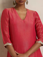 trueBrowns Hot Pink Tissue Straight Kurta Set - Distacart
