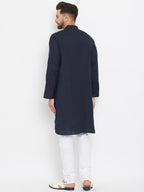 Even Apparels Blue Pure Cotton Kurta With Band Collar - Distacart