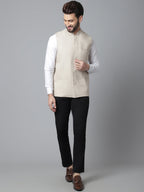 Even Apparels Men's Cream Nehru Jacket With Welt Pockets