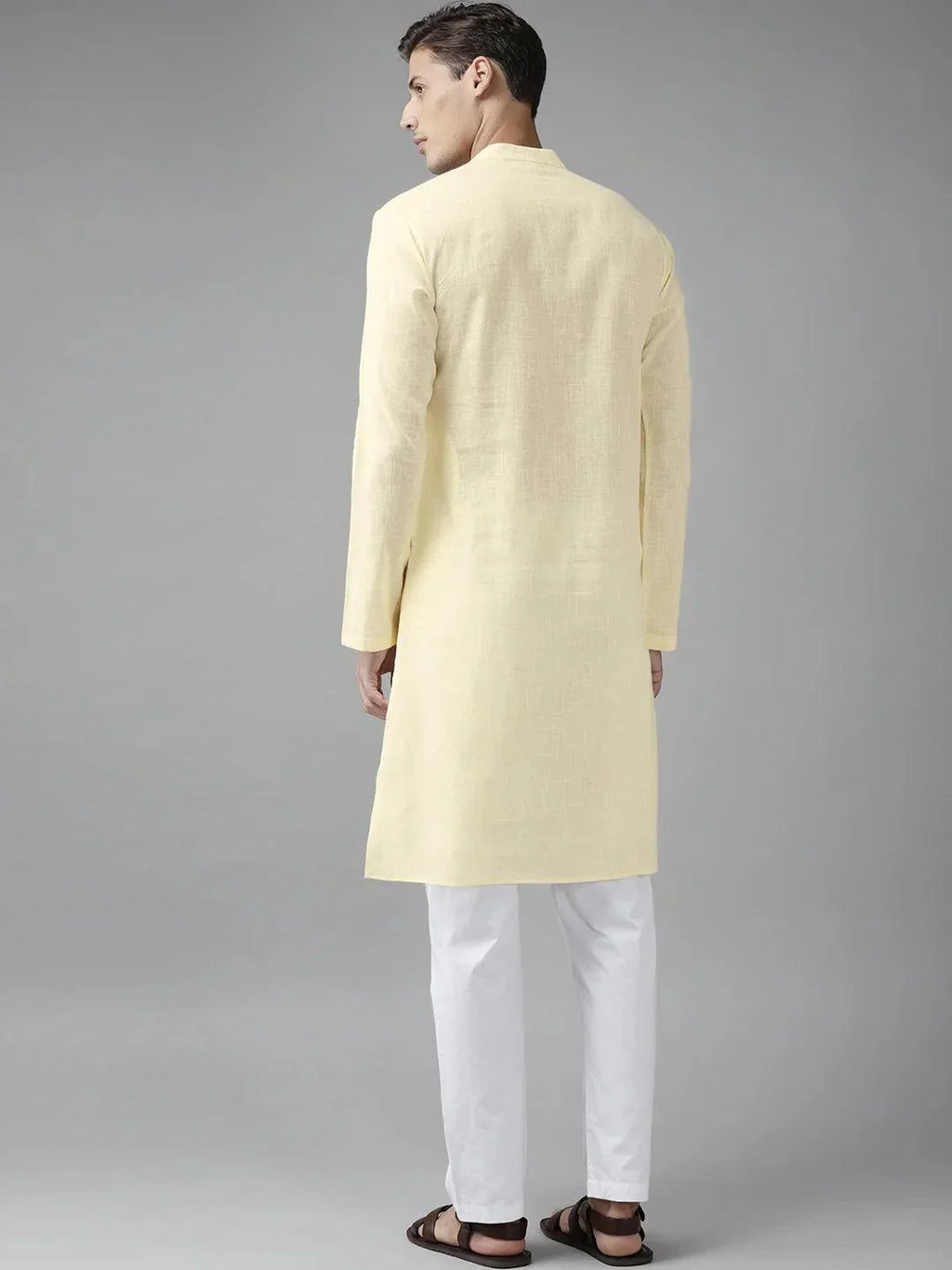 Fabmade Men Cream Cotton Linen Kurta