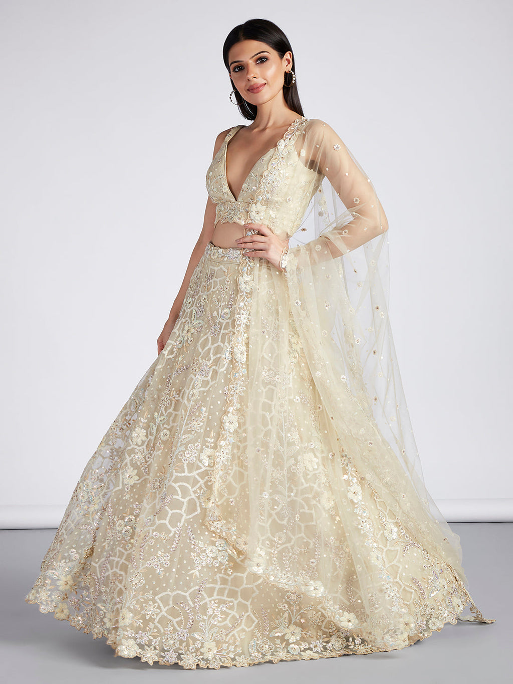 House of Panchhi Turquoise Blue Georgette Sequins And Thread Embroidery Lehenga Choli & Dupatta