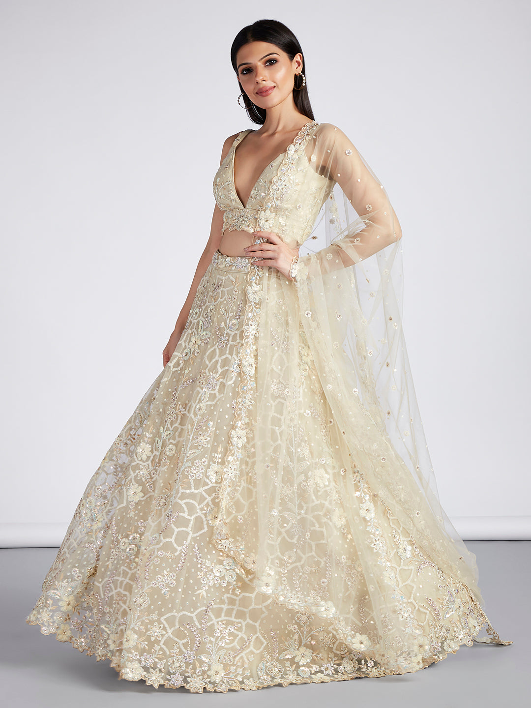 House of Panchhi Turquoise Blue Georgette Sequins And Thread Embroidery Lehenga Choli & Dupatta