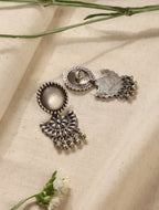 trueBrowns Silver Crescent Floral Earrings - Distacart