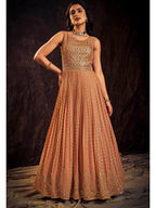Myra Apricoat Real Georgette Designer Gown Style Suit - Distacart