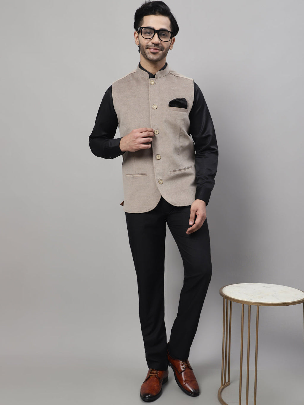 Even Apparels Men's Beige Nehru Jacket With Welt Pockets