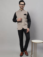 Even Apparels Men's Beige Nehru Jacket With Welt Pockets