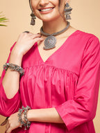 InWeave Women's Fuchsia Flared Kurta Palazzo Set