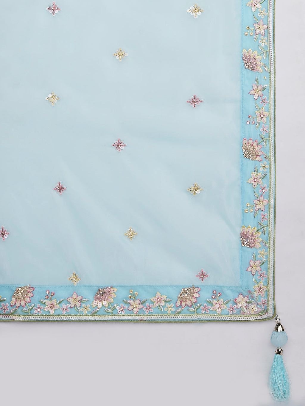 House of Panchhi Teal Pure Georgette Sequins And Thread Embroidery Lehenga Choli & Dupatta