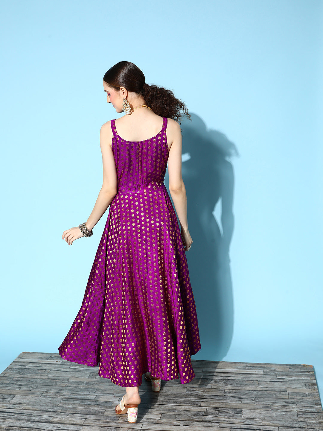 InWeave Women's Wine Gold Small Boota Long Dress - Distacart