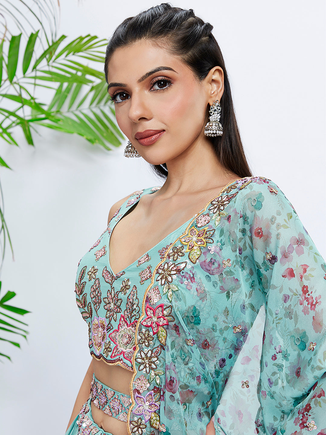 House of Panchhi Mauve Chiffon Sequins And Thread Embroidery Lehenga Choli & Dupatta
