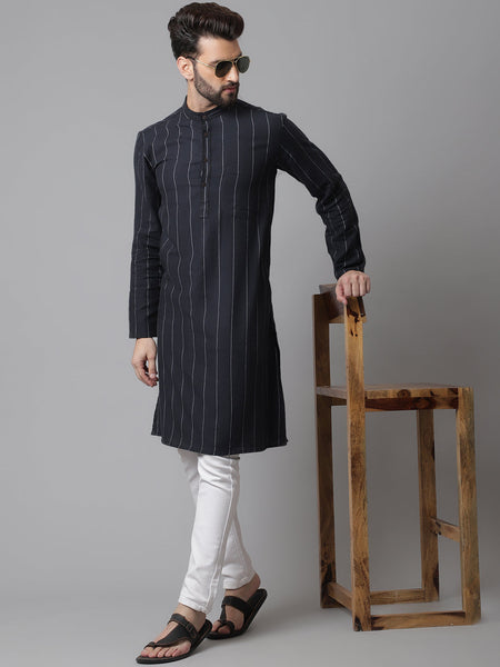Even Apparels Black Pure Cotton Kurta With Band Collar