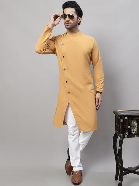 Even Apparels Mustard Sherwani Kurta With Asymetrical Cut
