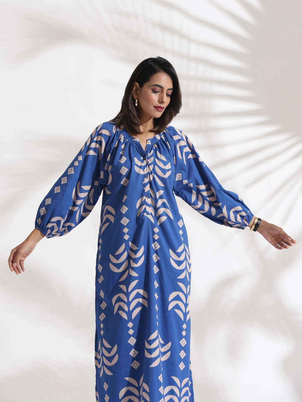 trueBrowns Blue Cotton Print Dress - Distacart