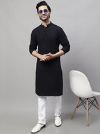 Even Apparels Black Pure Cotton Kurta With Band Collar