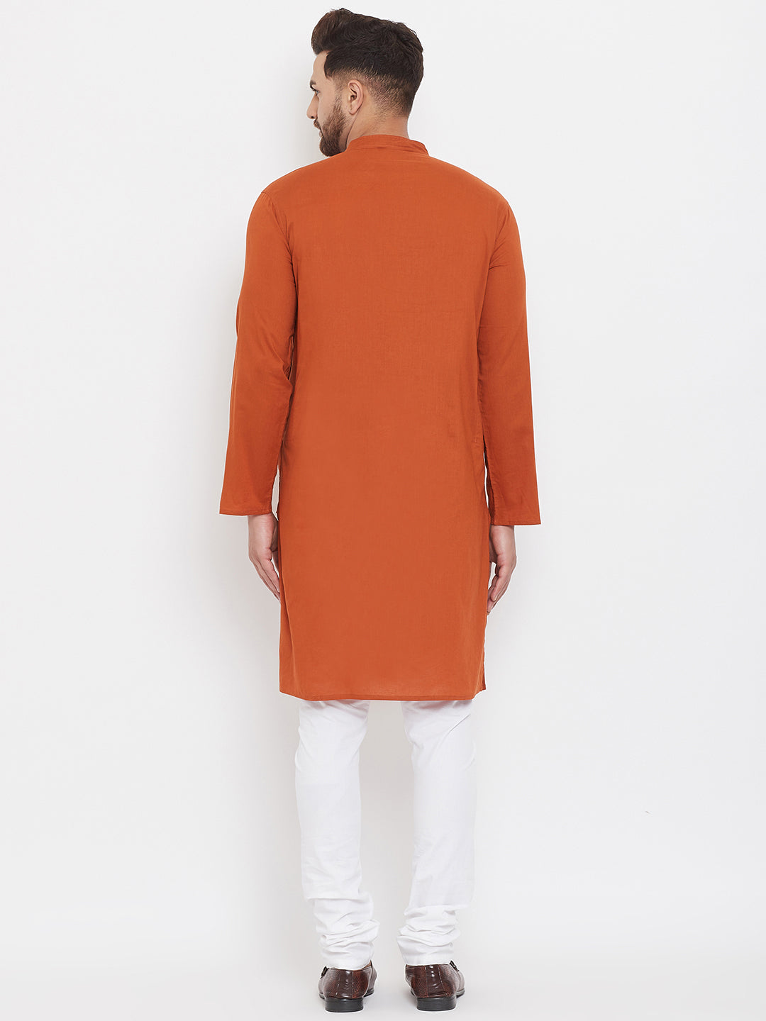Even Apparels Rust Pure Cotton Kurta With Band Collar - Distacart