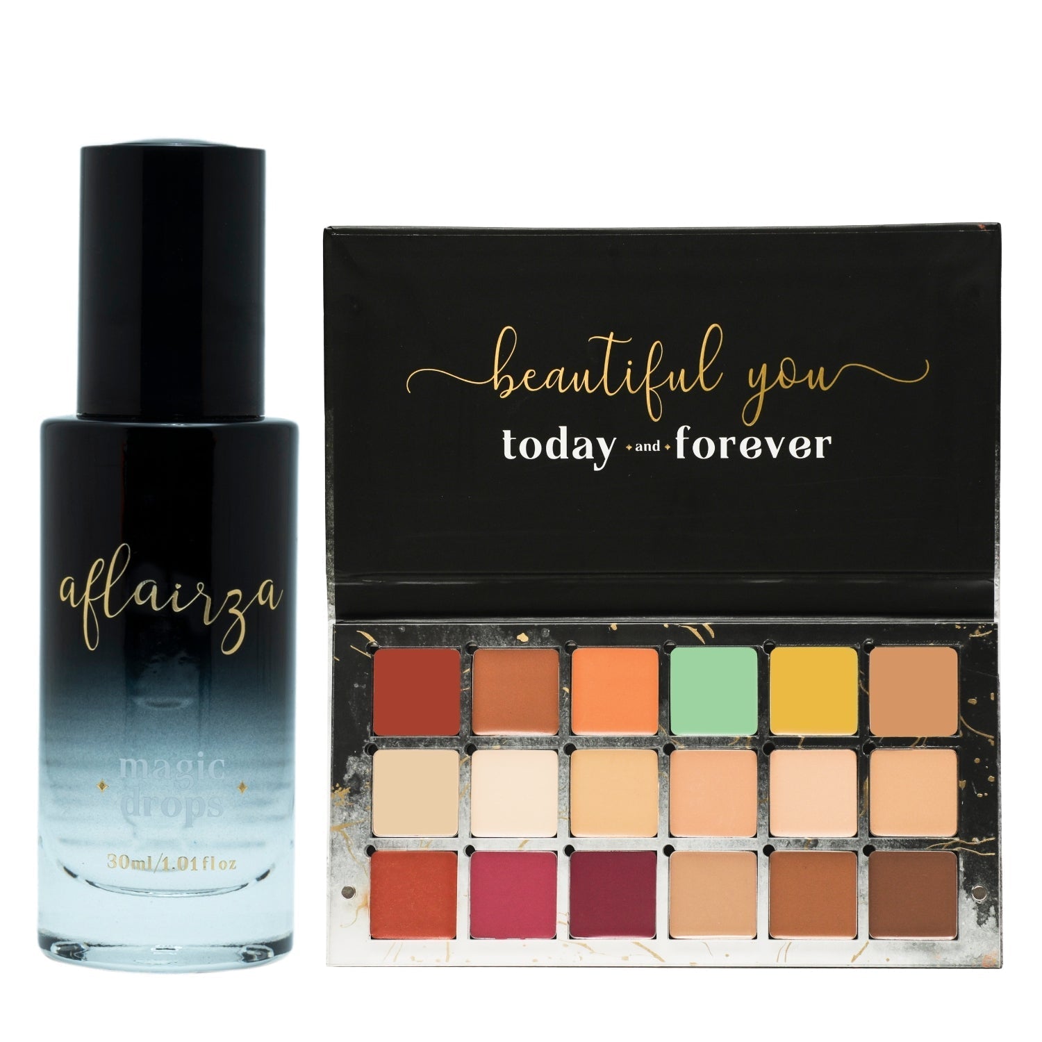 Aflairza Magic Drops + One for All Palette - Waterproof Serum with 4 in 1 Palette Combo