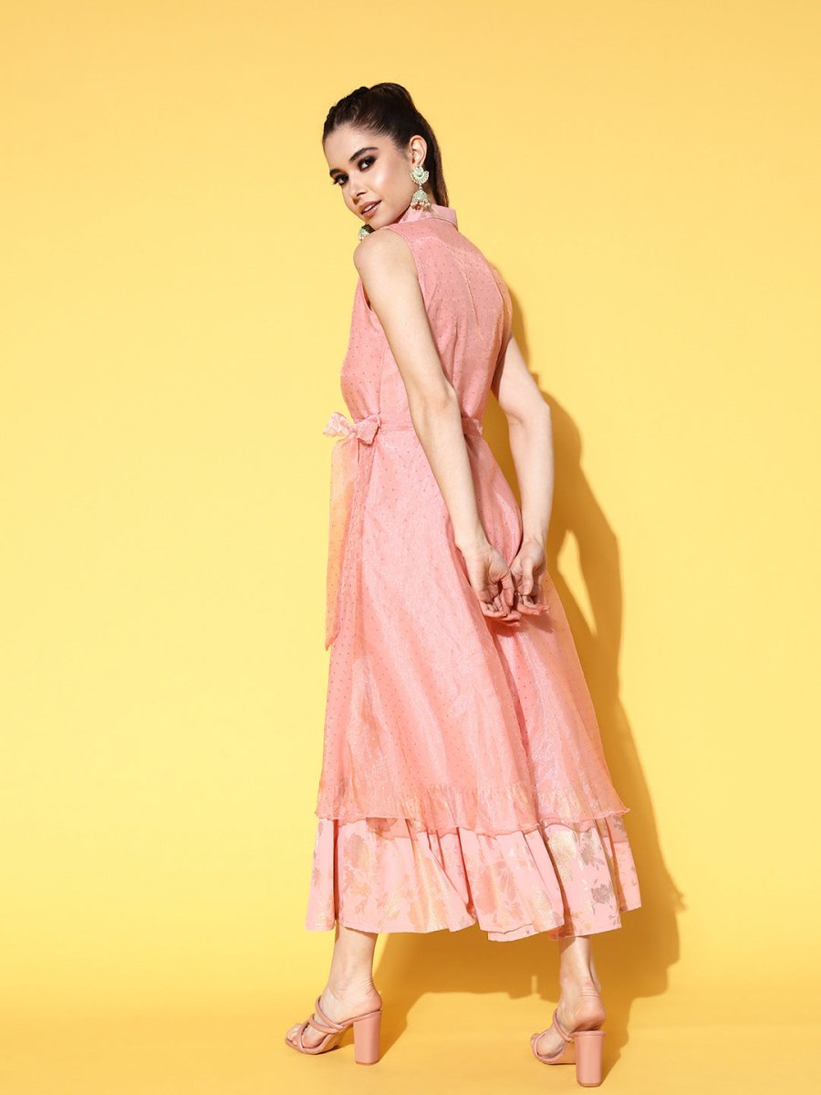 Ahalyaa Belted Tiered Empire Ethnic Dress - Distacart
