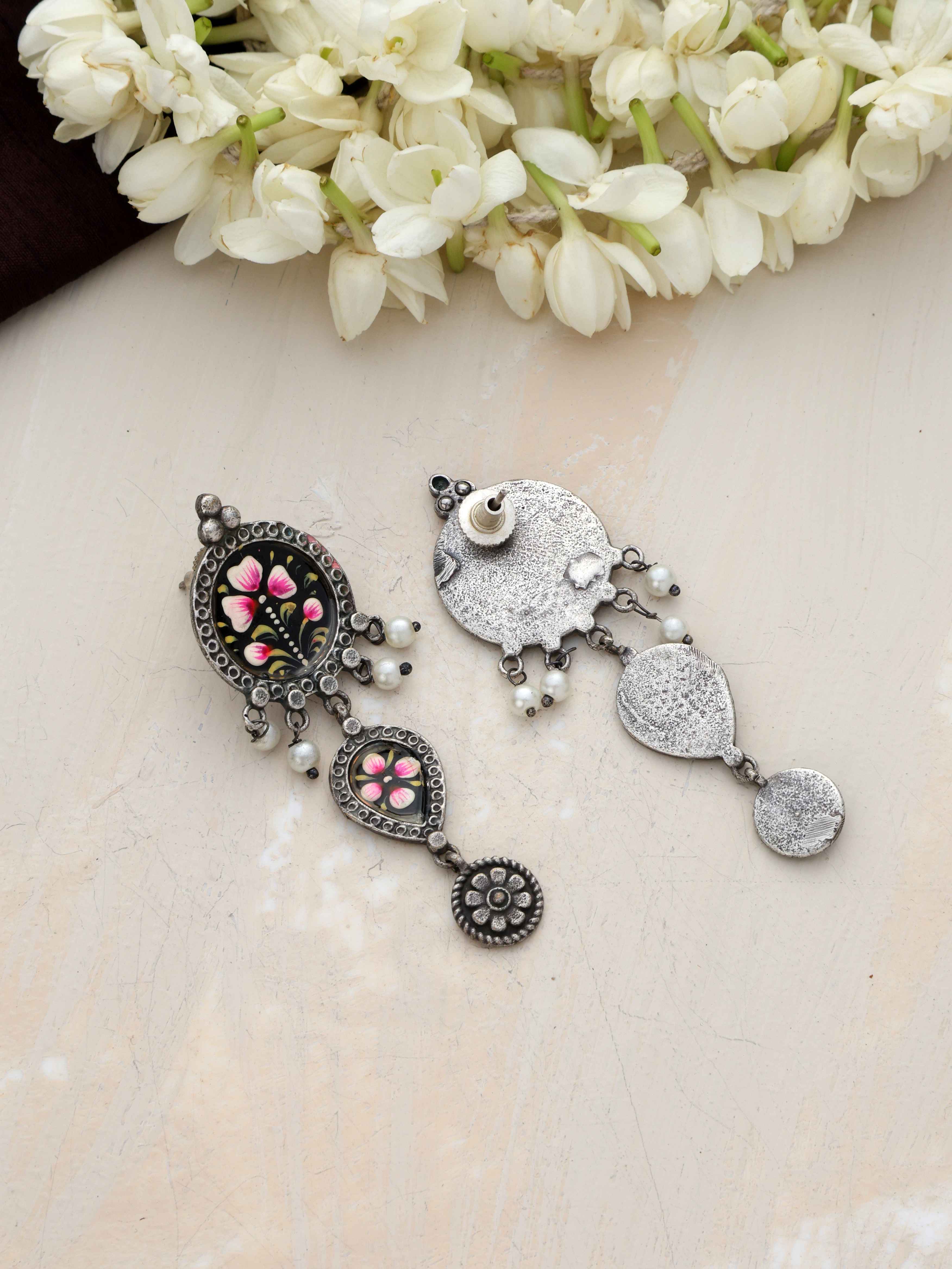 trueBrowns Silver Tone Handpainted Dangle Earrings - Distacart