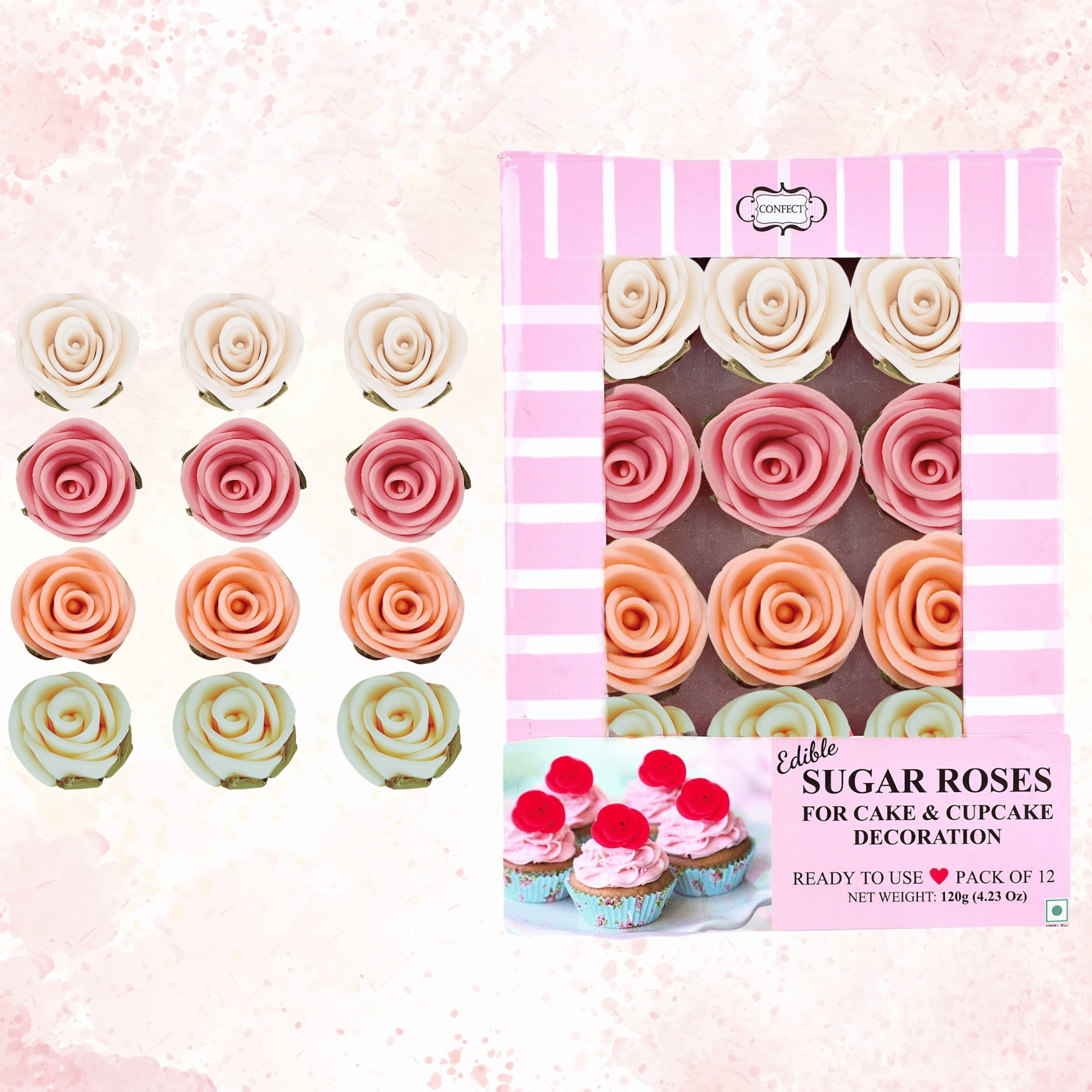 confect sugar roses topper sugar roses for cake decorations cupcakes doughnut edible toppers ombre 3 pack of 12