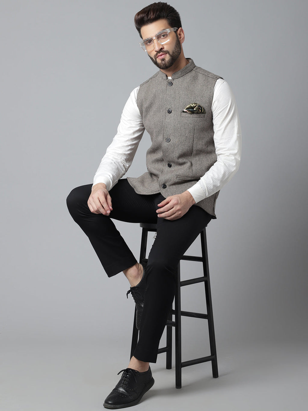 Even Apparels Men's Cream Pure Wool Nehru Jacket