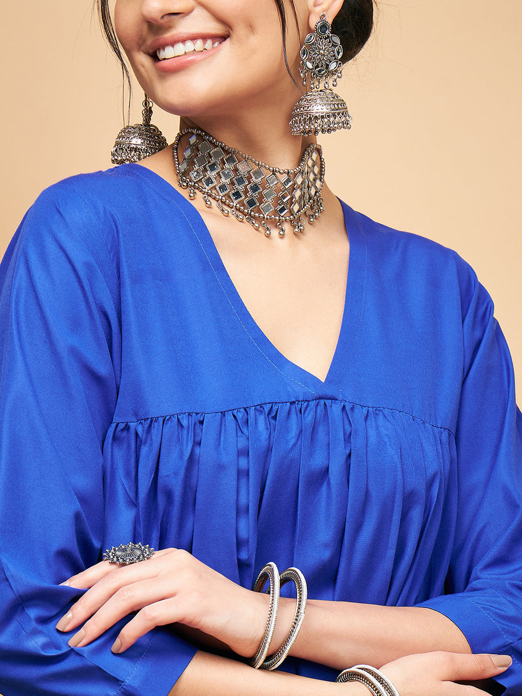 InWeave Women's Ink Blue Flared Kurta Palazzo Set