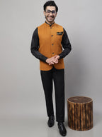 Even Apparels Men's Orange Pure Wool Nehru Jacket