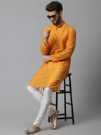 Even Apparels Yellow Check Kurta With Band Collar - Distacart