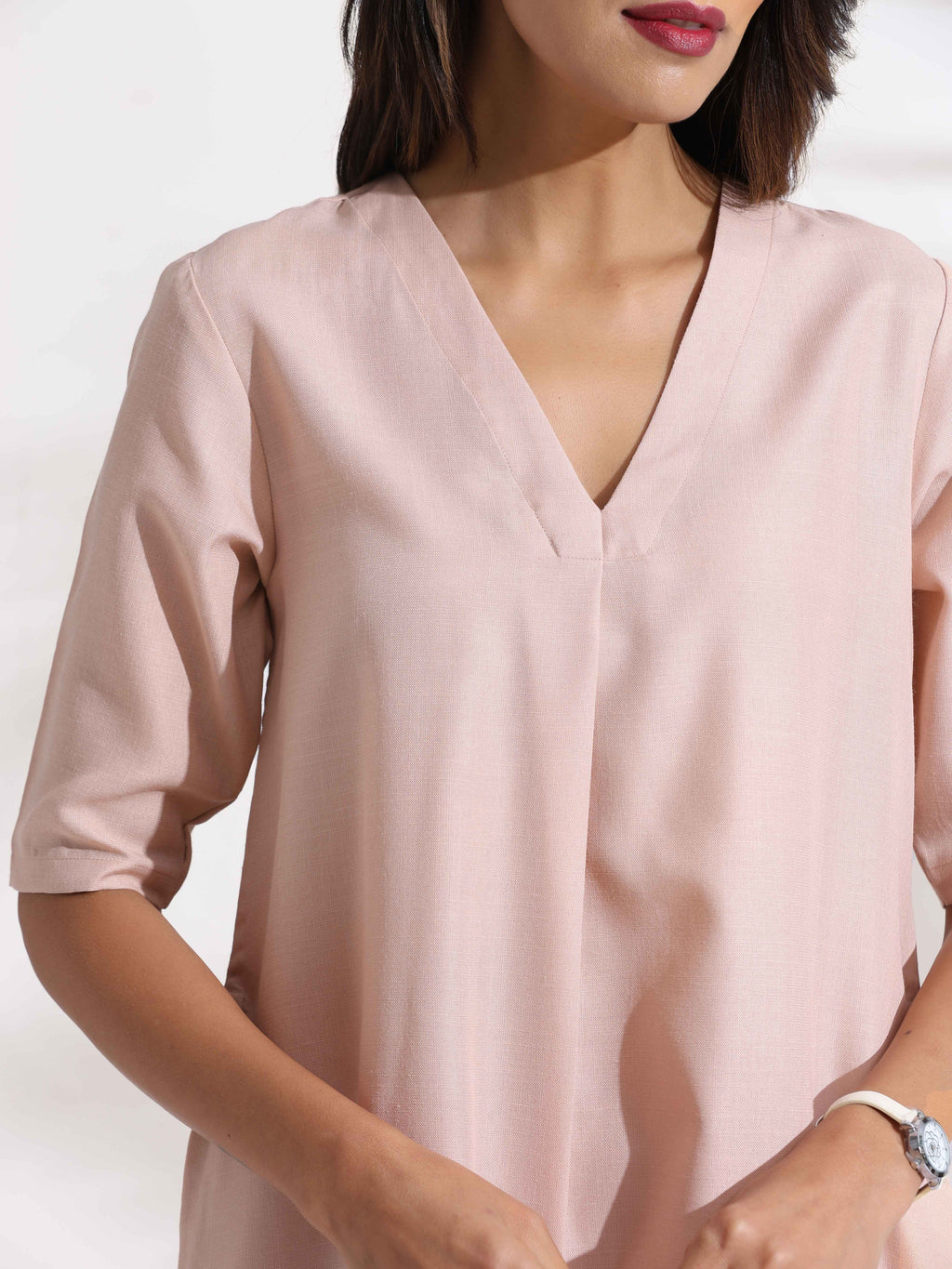 trueBrowns Light Pink Slub Kurta Set - Distacart