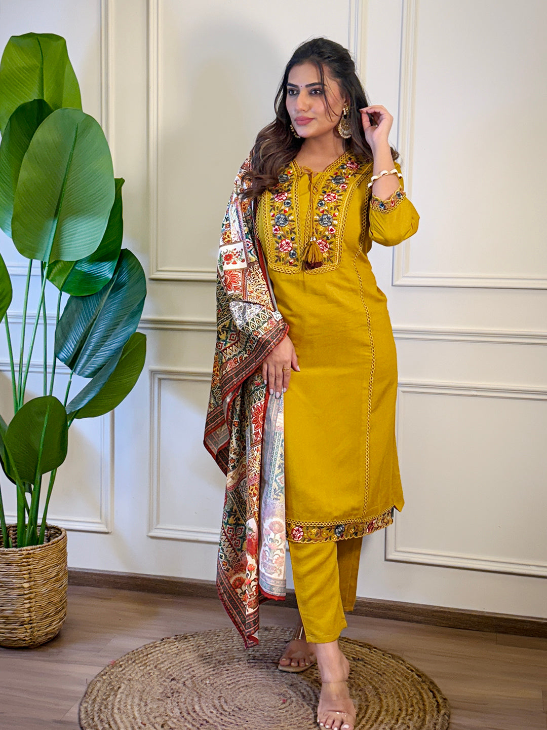 The52 Women's Gorgeous Viscose Embroidery Straight Kurta with Pant And Dupatta Set - Distacart