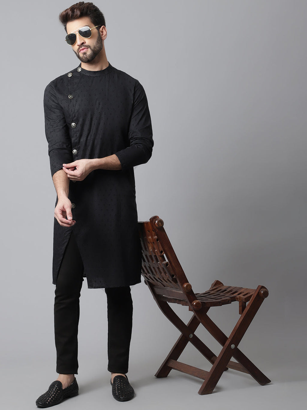Even Apparels Black Sherwani Kurta With Asymetrical Cut