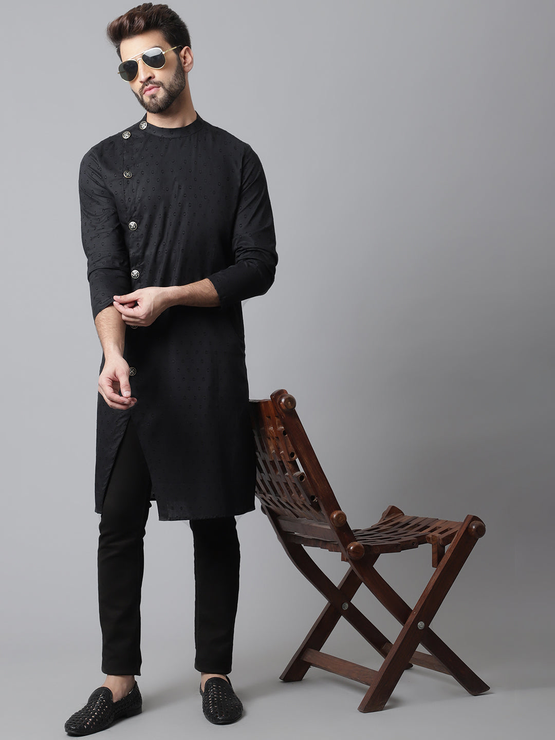 Even Apparels Black Sherwani Kurta With Asymetrical Cut
