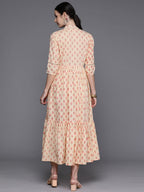 Ahalyaa Floral Print Mandarin Collar Tiered Midi Pure Cotton Ethnic Dress - Distacart