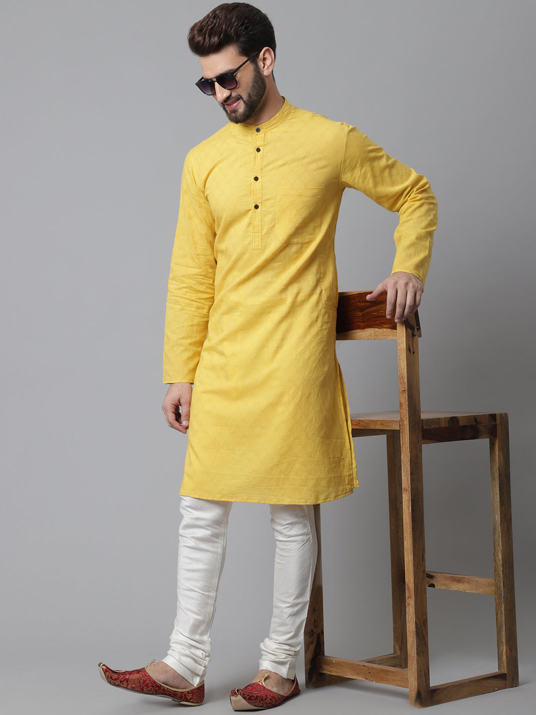 Even Apparels Yellow Pure Cotton Kurta With Band Collar - Distacart