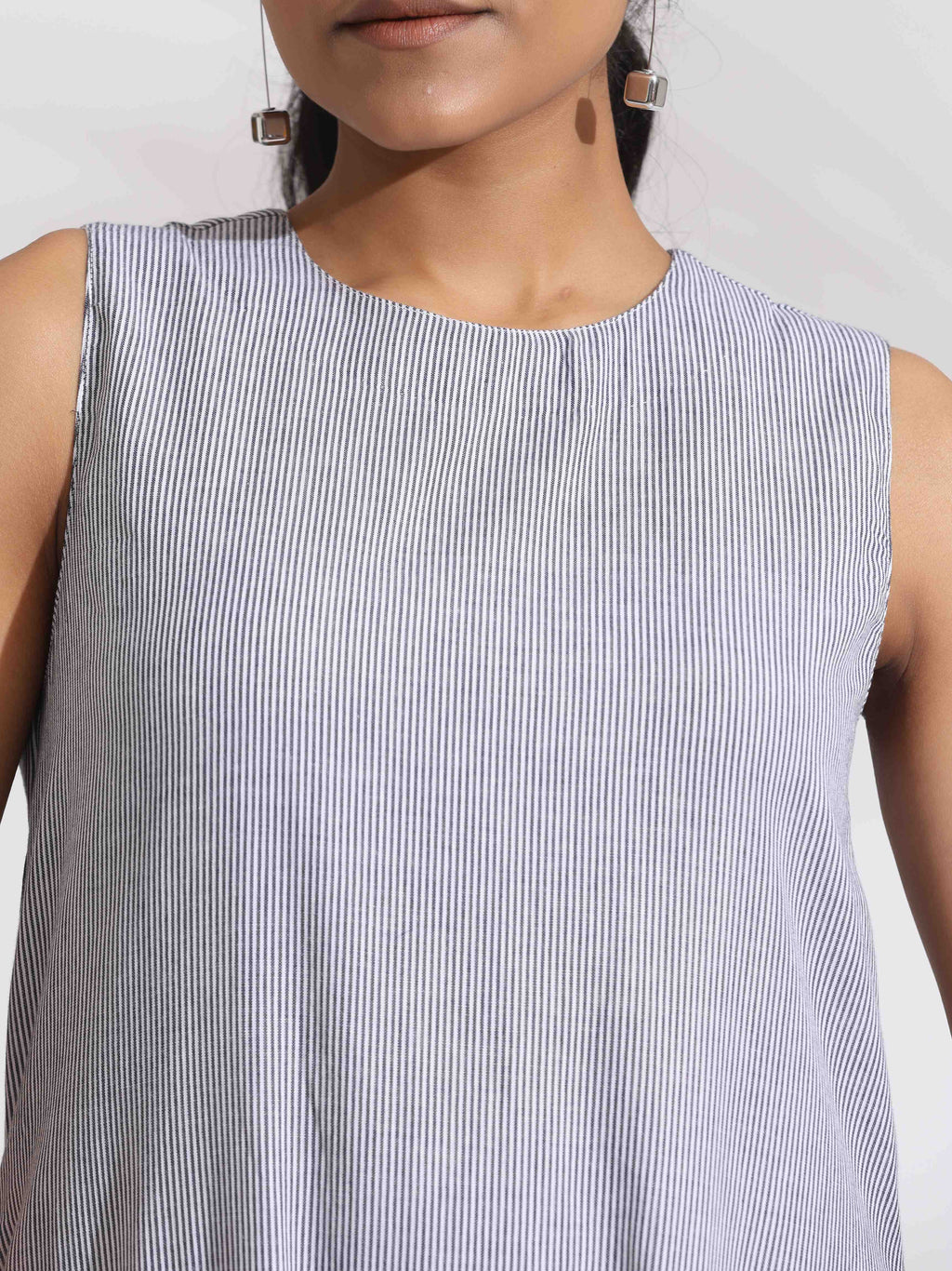 trueBrowns trueBrown Grey Cotton Stripe Tier Dress - Distacart