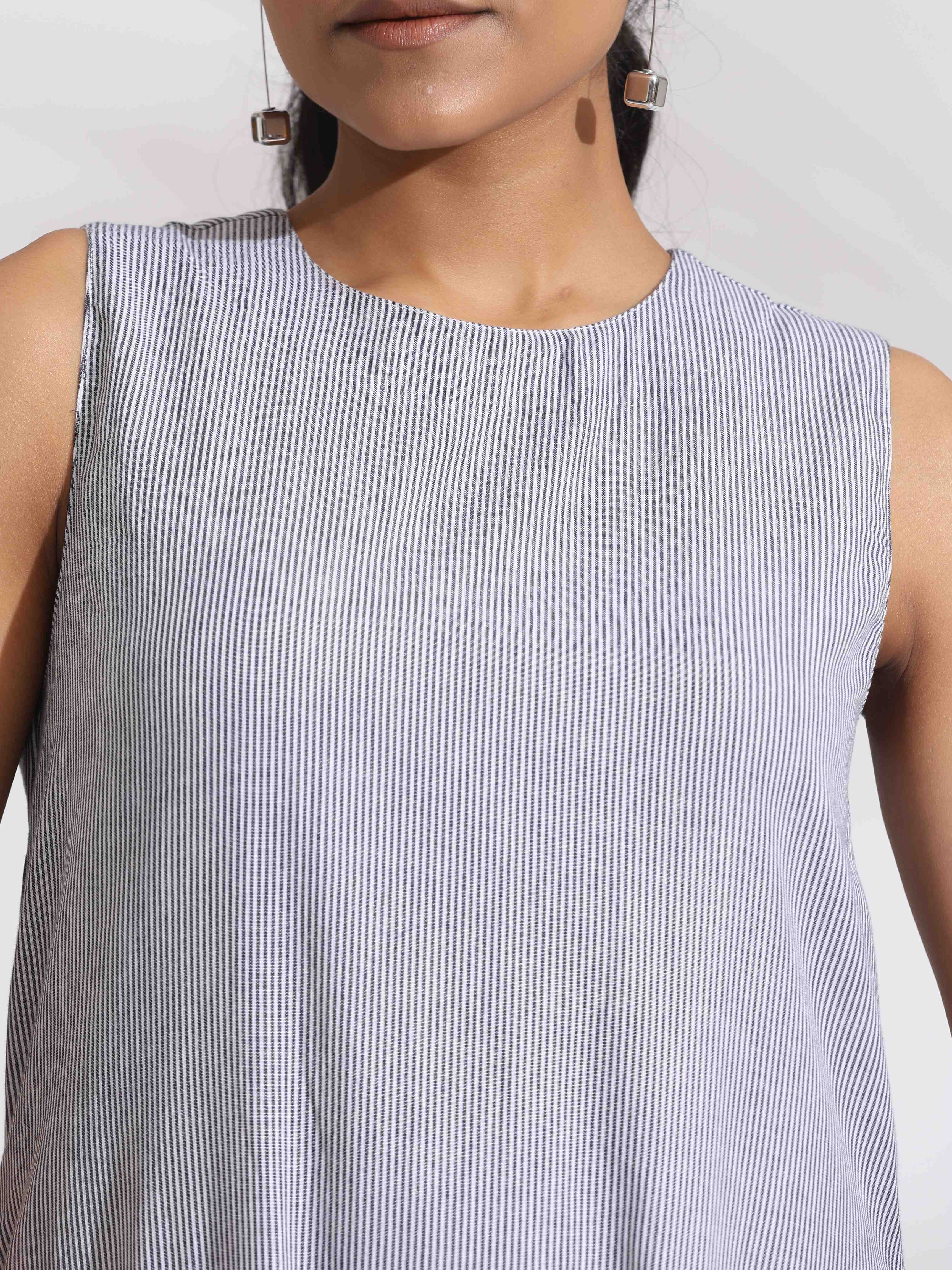 trueBrowns trueBrown Grey Cotton Stripe Tier Dress - Distacart