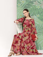 InWeave Women's Red Tropical Print Gota Long Dress - Distacart