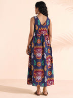 trueBrowns Purple Cotton Ikat Flared Dress - Distacart
