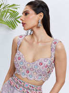 House of Panchhi Burgundy Pure Georgette Sequins And Thread Embroidery Lehenga Choli & Dupatta