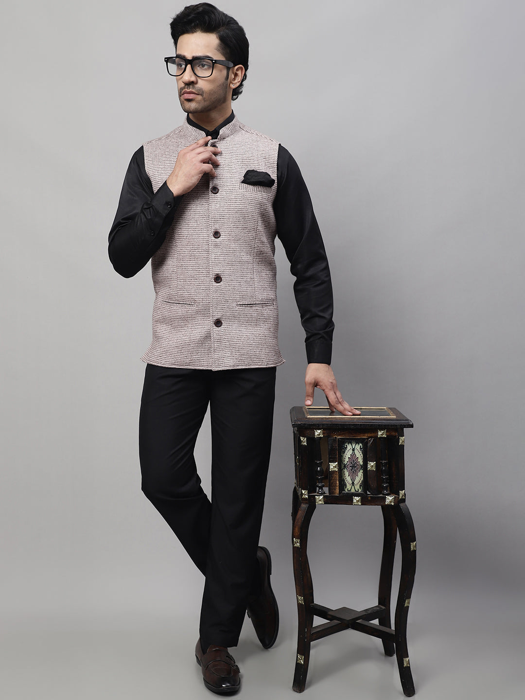 Even Apparels Men's Cream Pure Wool Nehru Jacket
