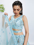 House of Panchhi Burgundy Chiffon Position Print With Sequins Embroidery Lehenga Choli & Dupatta