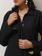 trueBrowns Black Cotton Linen Kurta Pant Set - Distacart